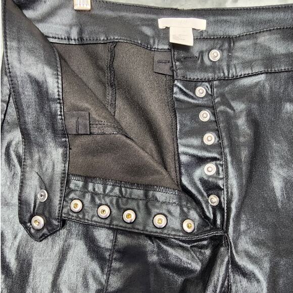 H&M Jeans Womens 12 Black Coated Faux Leather Stretch High Rise Skinny Zip Hem - Picture 2 of 10